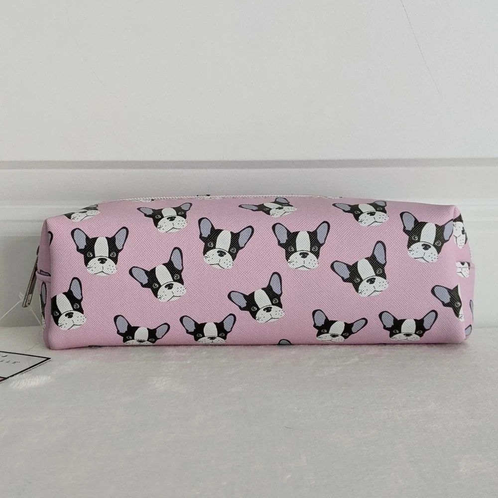 Boston Terrier Frenchie Small Cosmetic Pencil Case PVC Saffiano Pink NWT